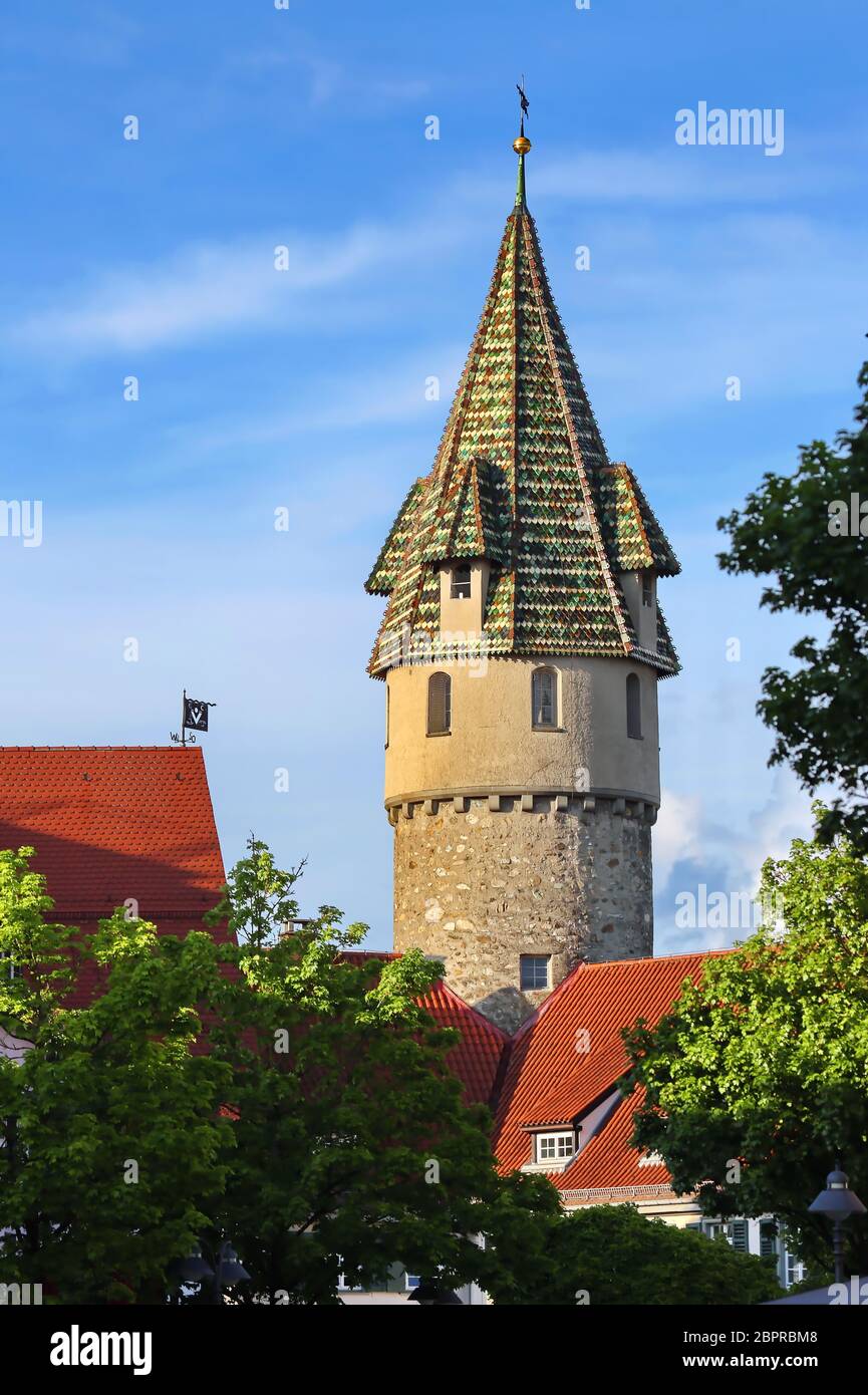 Grüner Turm Ravensburg ist eine Stadt in Deutschland, mit vielen historischen Sehenswürdigkeiten Stockfoto