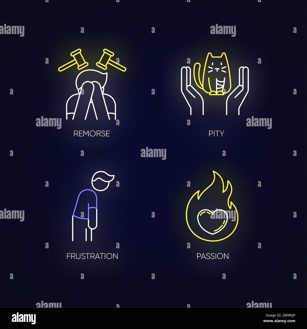 Menschliche Emotion Neon Licht Symbole gesetzt Stock Vektor