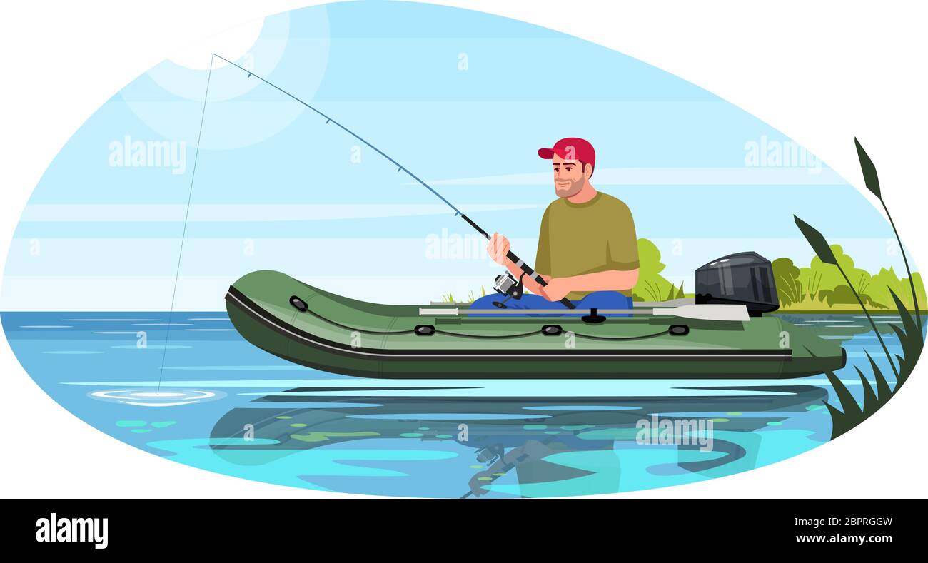 Fischer in privaten Boot semi-flach Vektor-Illustration Stock Vektor