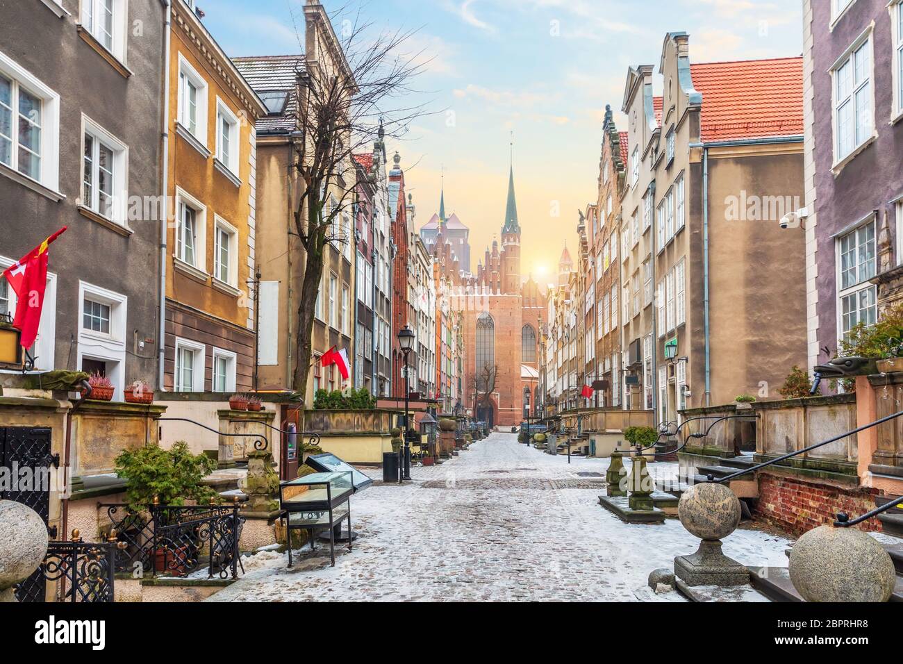 Mariacka Straße, einem berühmten europäischen Straße in Danzig in der Nähe der Basilika der Himmelfahrt der Jungfrau Maria. Stockfoto