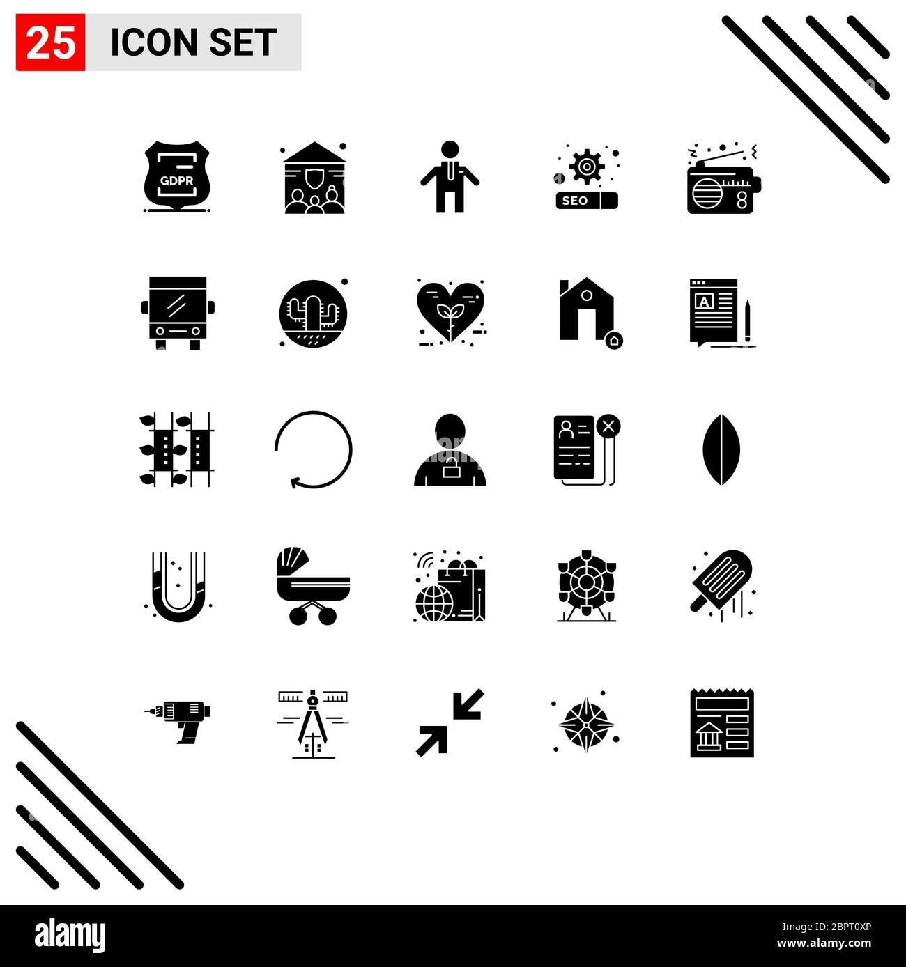 Gruppe von 25 Solid Glyphen Zeichen und Symbole für Verbindung, Gerät, Mann, Kommunikation, Einstellung editierbare Vektor Design-Elemente Stock Vektor