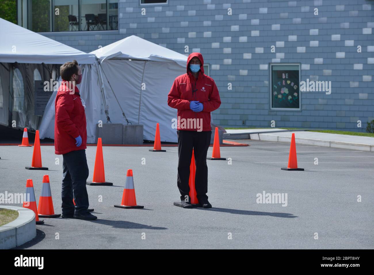 19. Mai 2020: COVID 19 CORONA VIRUS PANDEMIE - Valets an einem Corona-19 Zelt Testplatz im Reliant Medical System Gebäude nördlich von Worcester, MASSACHUSETTS. Quelle: Kenneth Martin/ZUMA Wire/Alamy Live News Stockfoto