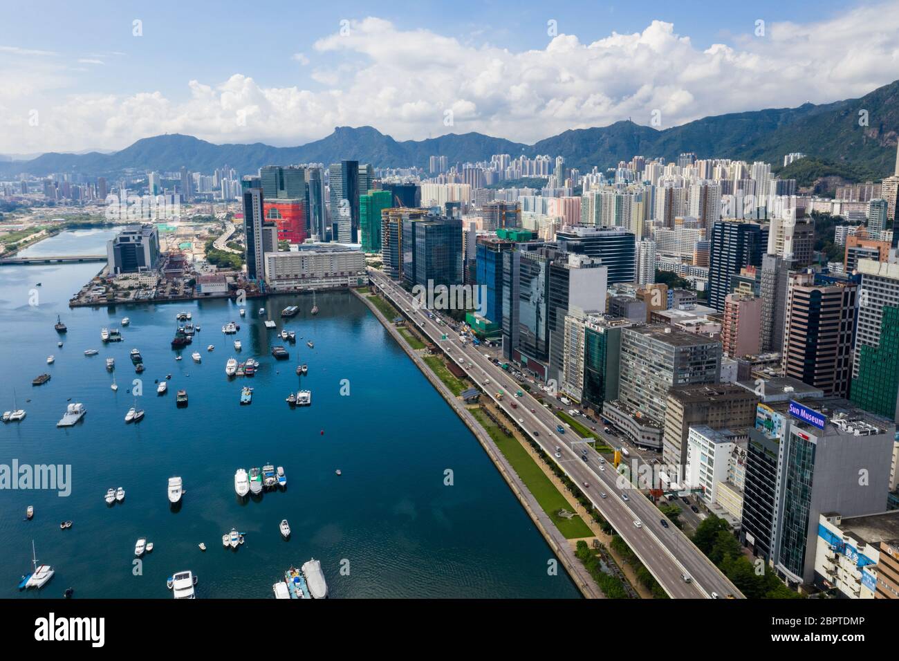 Kowloon Bay, Hongkong 03. September 2018:- Luftaufnahme der Stadt Hongkong Stockfoto