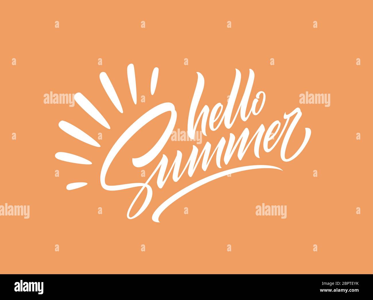 Hallo Sommer Handschrift Schriftzug isoliert auf orangefarbenem Hintergrund. Vektorgrafik Stock Vektor