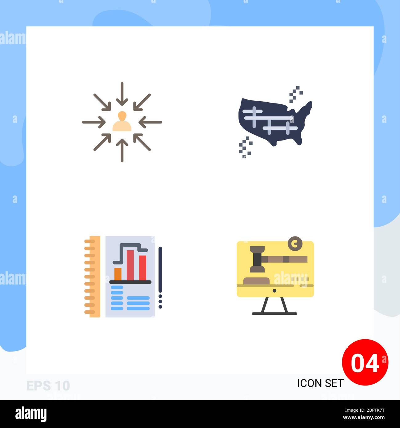 Packung mit 4 kreativen Flat Icons des Kandidaten, amerika, Fokus, Karte, Jahresbericht editierbare Vektor Design-Elemente Stock Vektor