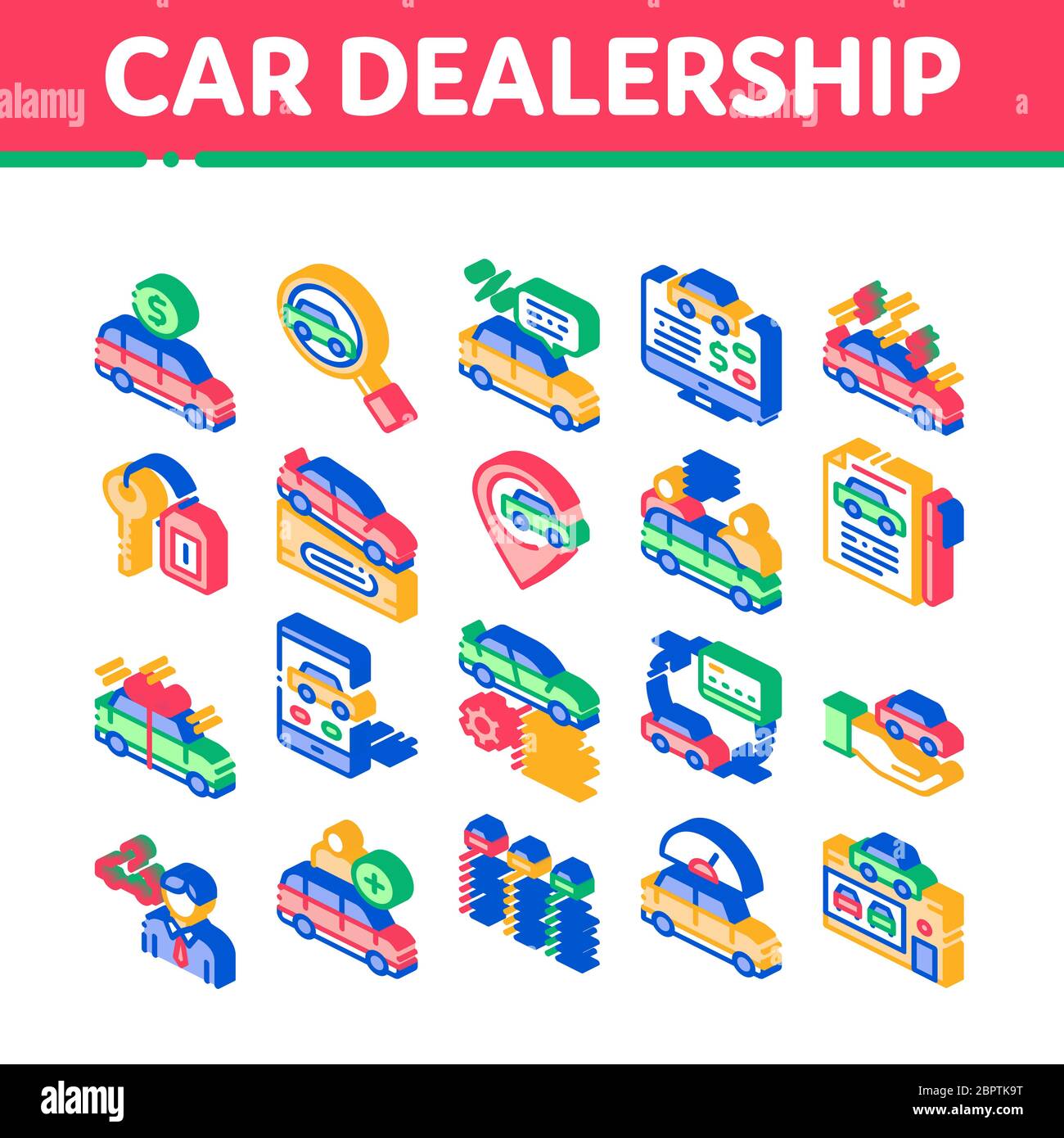 Autohaus Shop Isometrische Symbole Set Vektor Stock Vektor