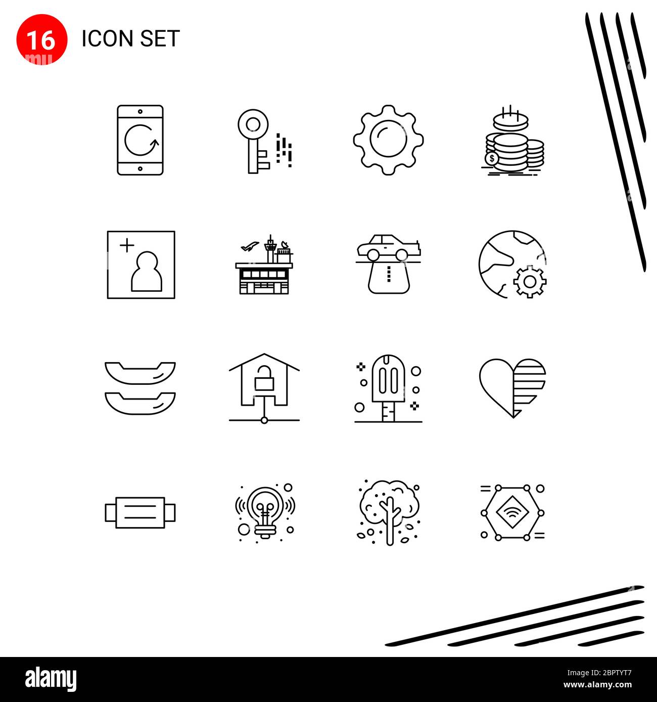 Universal Icon Symbole Gruppe von 16 Moderne Konturen von Einsparungen, Gold, Kosmetik, Finanzen, Spiegel editierbar Vektor Design-Elemente Stock Vektor