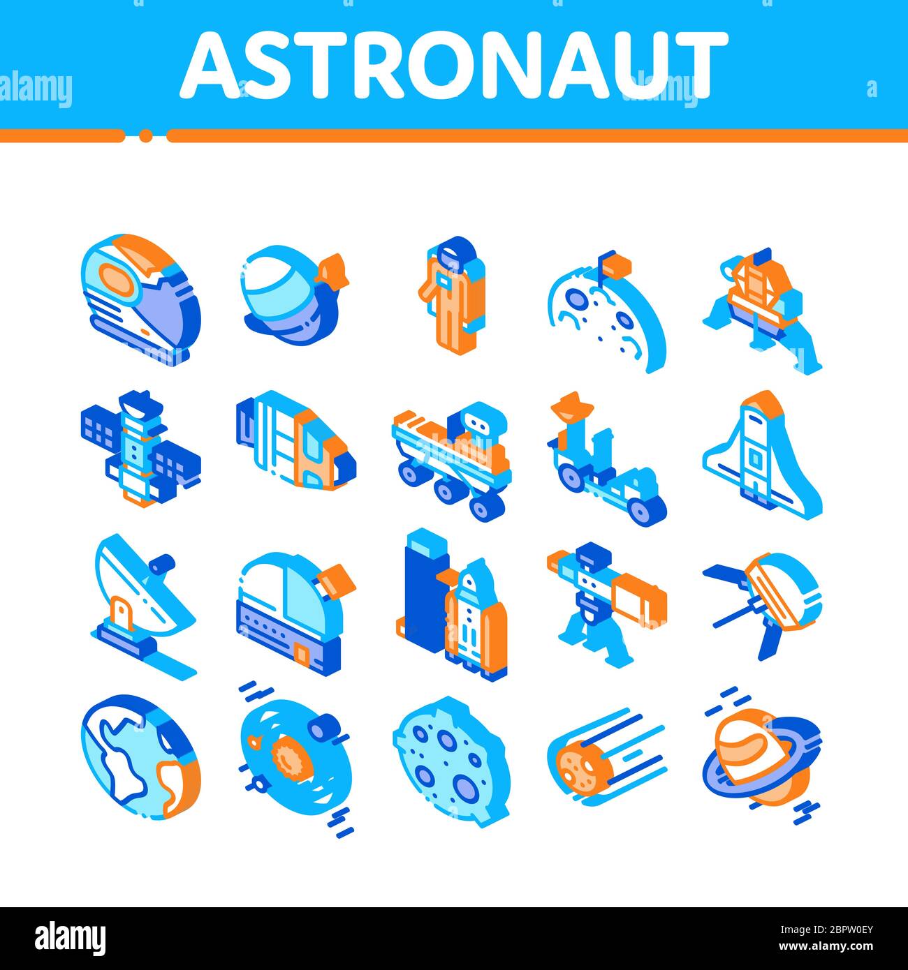 Astronautenausrüstung Isometrische Symbole Set Vector Stock Vektor