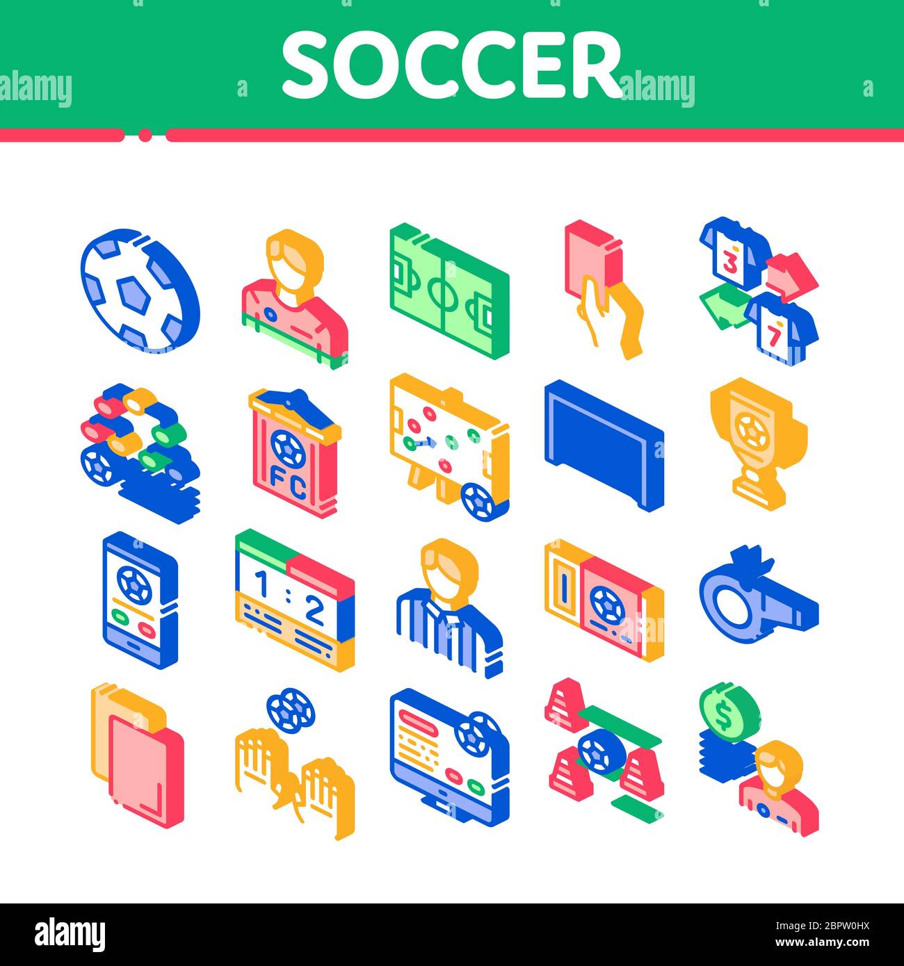 Fußball-Fußball-Spiel Isometrische Symbole Set Vektor Stock Vektor