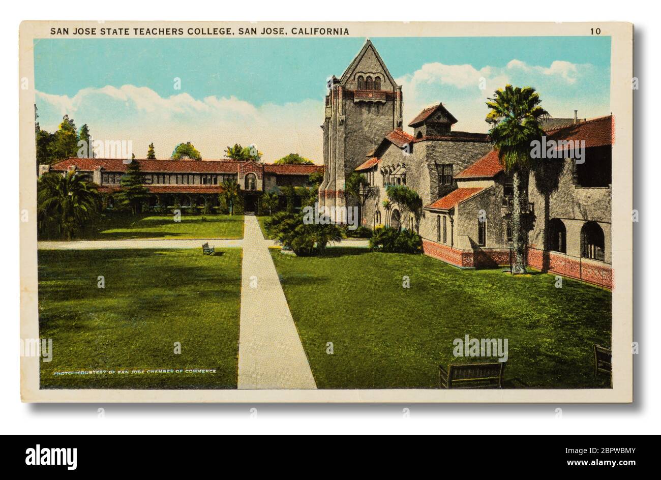 Alte Postkarte San Jose Teachers College, Kalifornien. Stockfoto