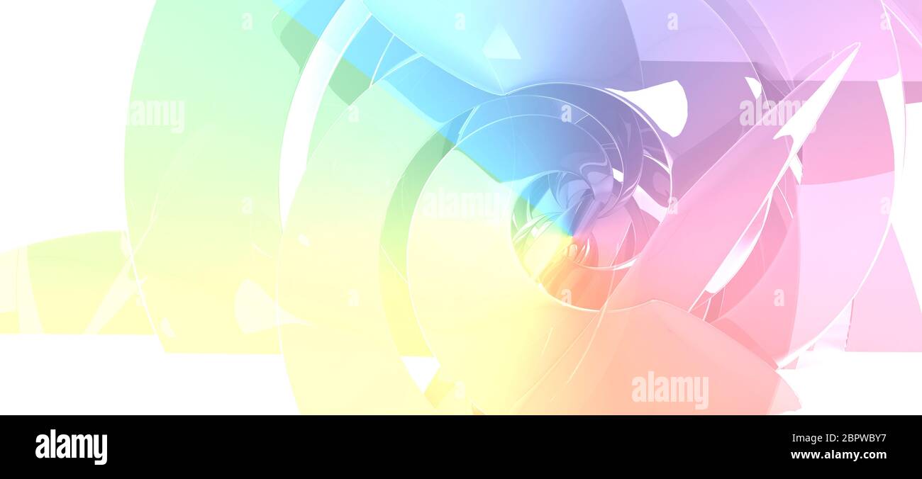 Abstrakt hell bunten cgi Hintergrund mit gebogenen Spirale Installation, 3d-Rendering-Illustration Stockfoto