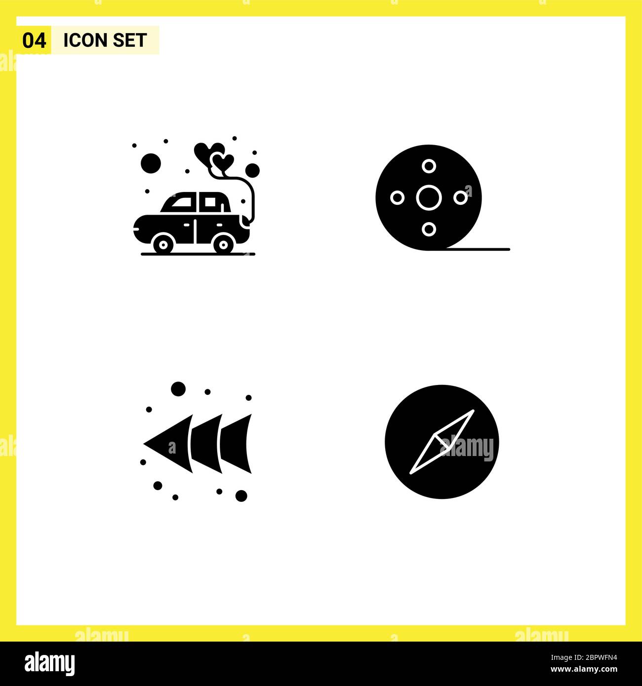 Set von modernen UI-Symbole Symbole Zeichen für Auto, links, Romantik, Film, instagram editierbare Vektor-Design-Elemente Stock Vektor