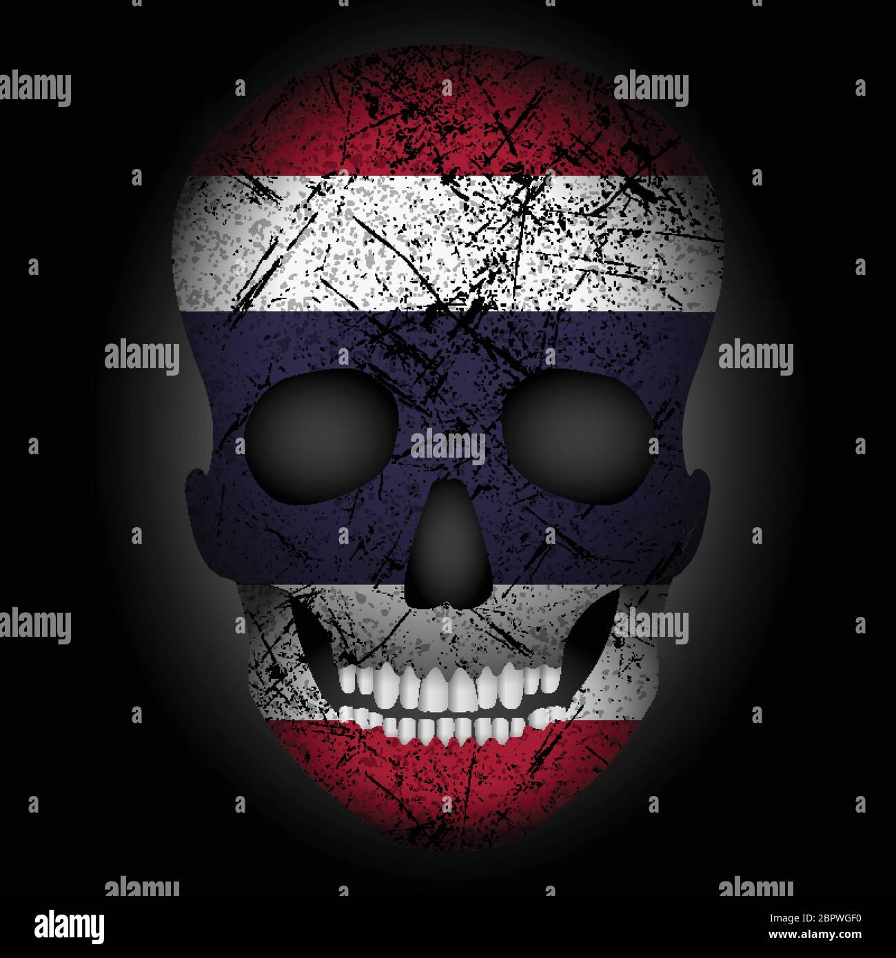 Totenkopf Flagge Thailand auf einem schwarzen Hintergrund. Vector Illustration. Stock Vektor