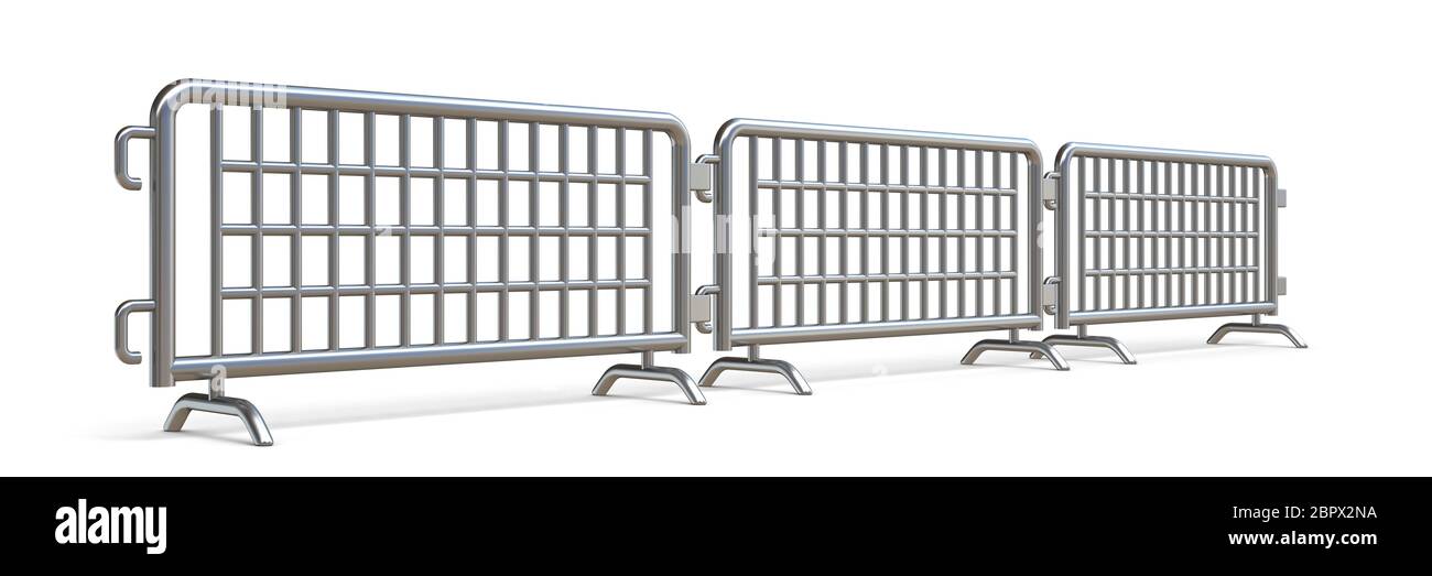 Stahl Barrikaden Seitenansicht 3D-Render Abbildung auf weißem Hintergrund Stockfoto