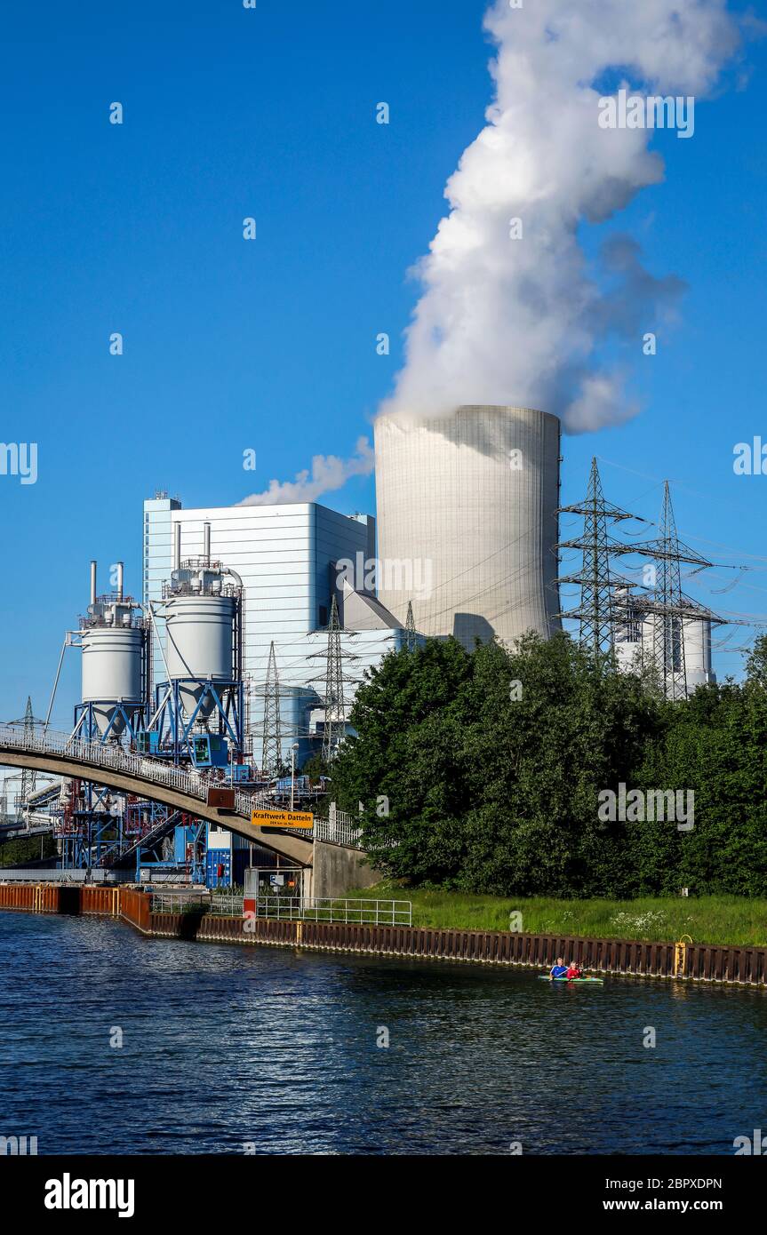 Datteln, Ruhrgebiet, Nordrhein-Westfalen, Deutschland - Kraftwerk Datteln 4, Kohlekraftwerk Uniper am Dortmund-Ems-Kanal. Datteln, Stockfoto