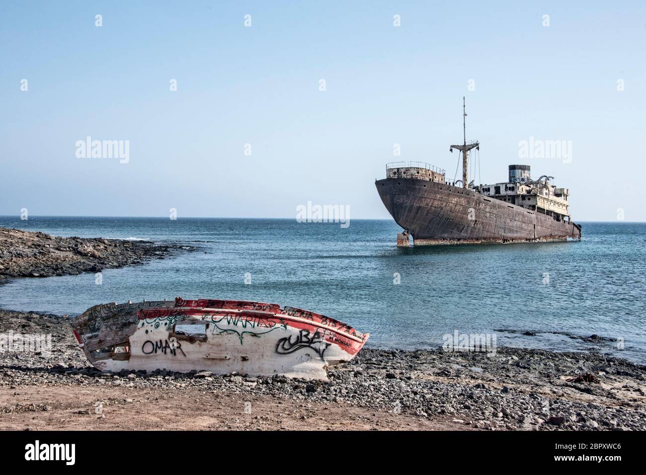 Das Schiffswrack von Telamon (Temple Hall) vor Lanzarote in Arrecife. Stockfoto