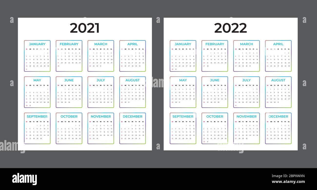 2021-2022 Kalender - Abbildung. Vorlage. Modell. Farbenfroher Vektorkalender Stock Vektor