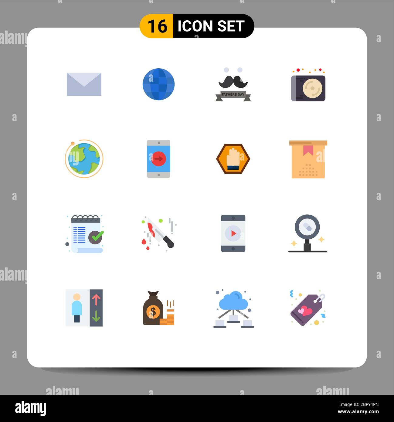 Universal Icon Symbole Gruppe von 16 Moderne flache Farben von E-Mail, Väter, Welt, ineternet, Gerät editierbar Pack von Creative Vector Design-Elemente Stock Vektor