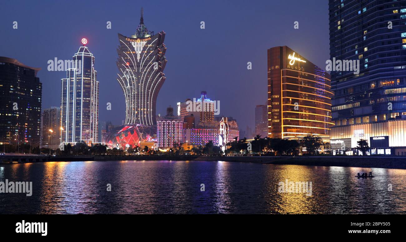 Nam Van Lake Macau - 22. Januar 2019: Macau City Downtown bei Nacht Stockfoto