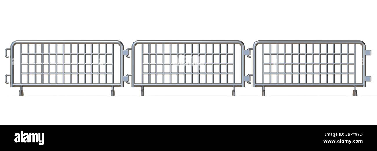Stahl Barrikaden Vorderansicht 3D-Render Abbildung auf weißem Hintergrund Stockfoto