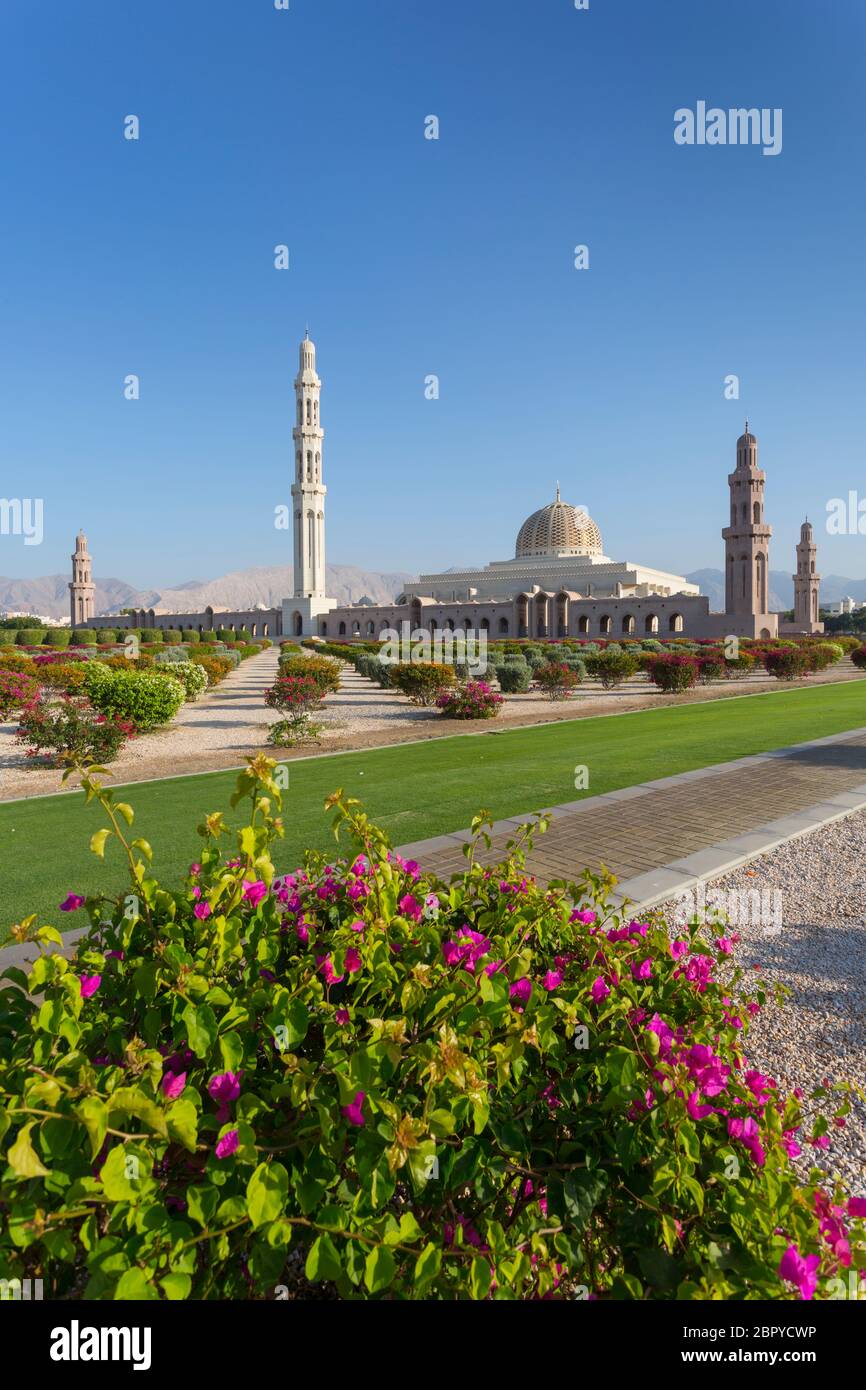 Blick auf die Sultan Qaboos große Moschee, Maskat, Oman Mittlerer Osten, Asien Stockfoto