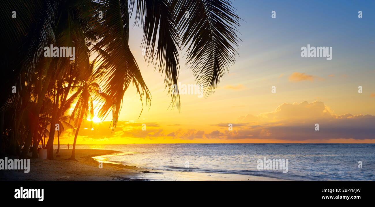 Kunst wunderschönen Sonnenuntergang über dem tropischen Strand Stockfoto