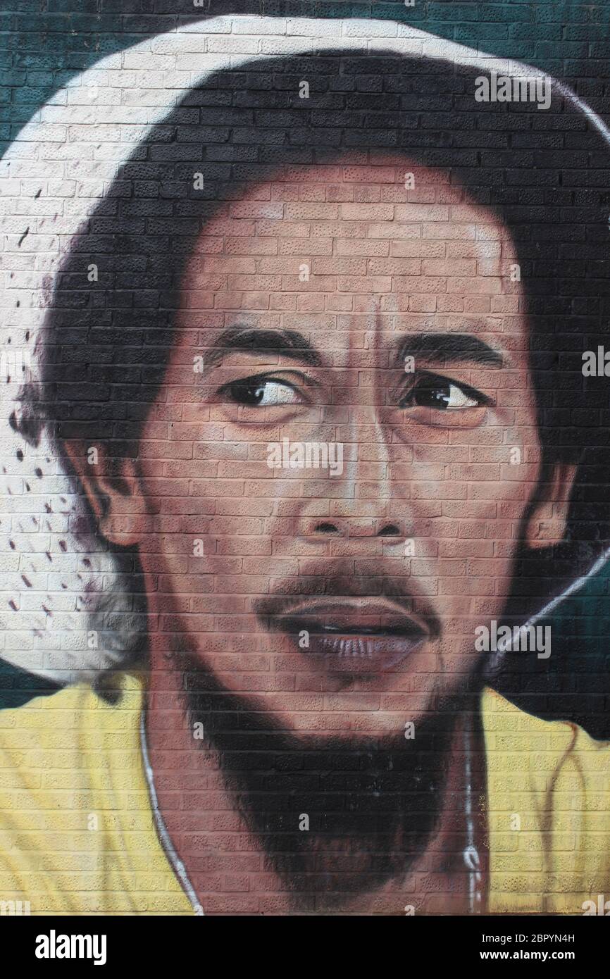 Porträt von Bob Marley vom französischen Künstler Akse - Fabric District, Liverpool, UK Stockfoto