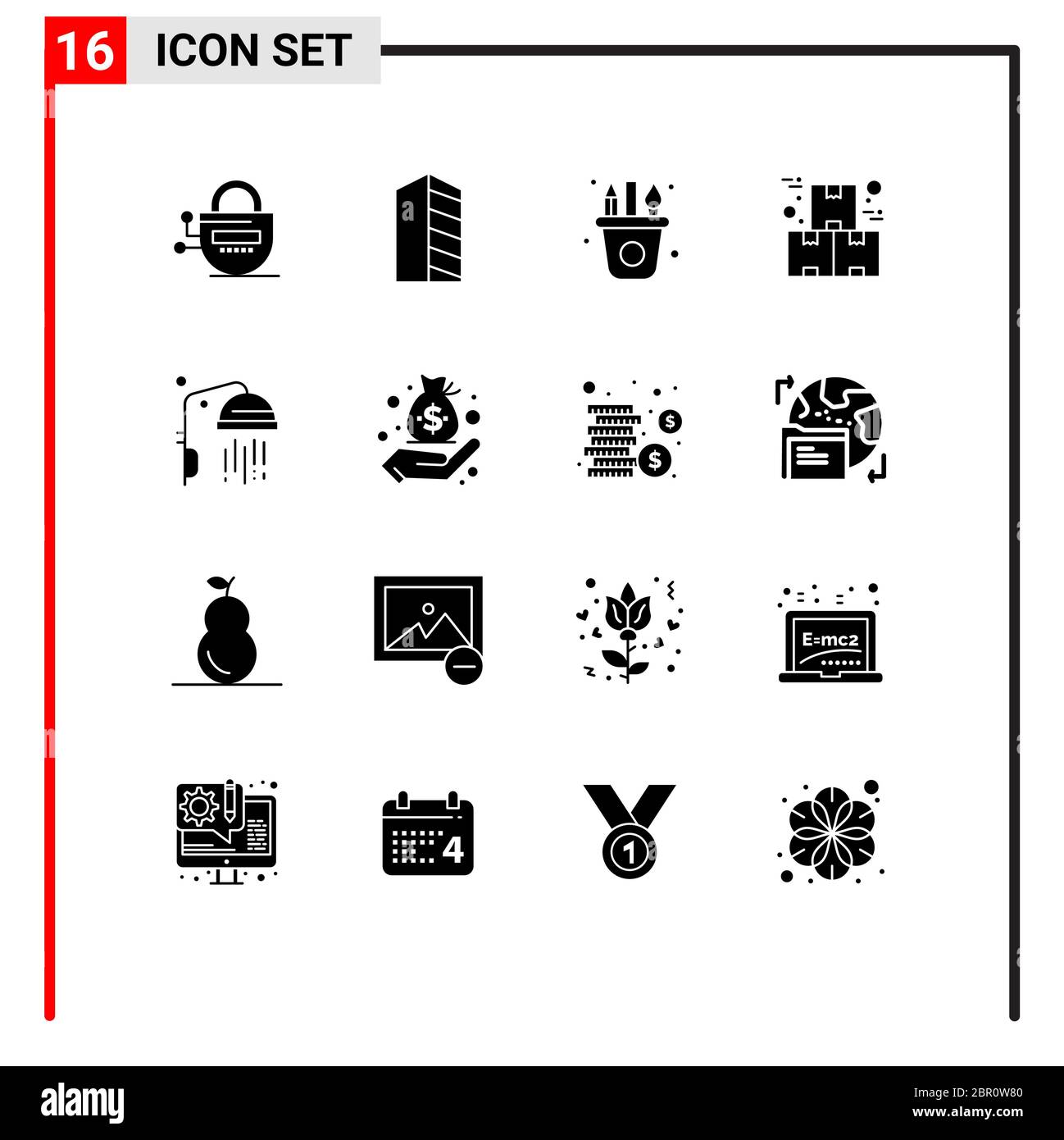 Set von 16 modernen UI-Symbole Symbole Zeichen für Produktion, Industrie, Immobilien, Industrie, Handwerk editierbare Vektor Design-Elemente Stock Vektor