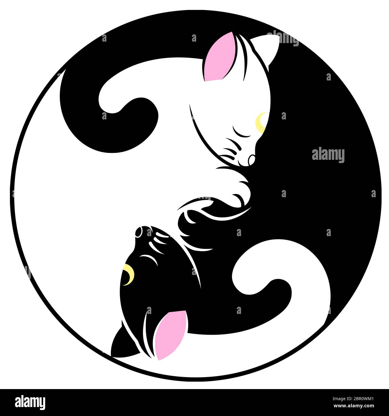 Yin Yang Energie chinesische Abbildung: feng shui Balance zen silhouette Taoismus Katze Tier Stockfoto