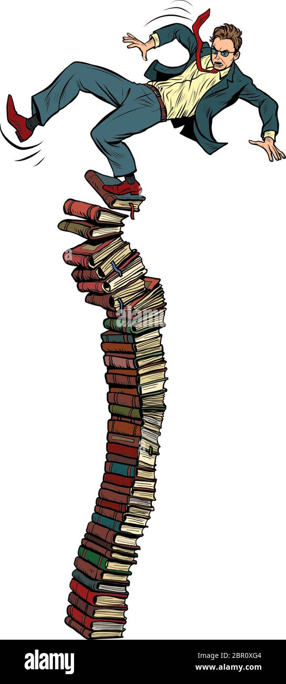 Das Konzept des Problems hängt vom Wissen ab. Mann und Bücher. Bildung und Stolz Stock Vektor