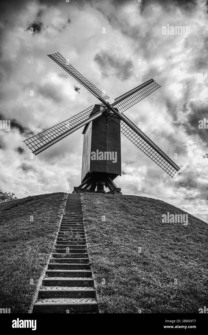 Alte Mühle in Brügge, Detail der Mühle, Weltkulturerbe Stockfoto