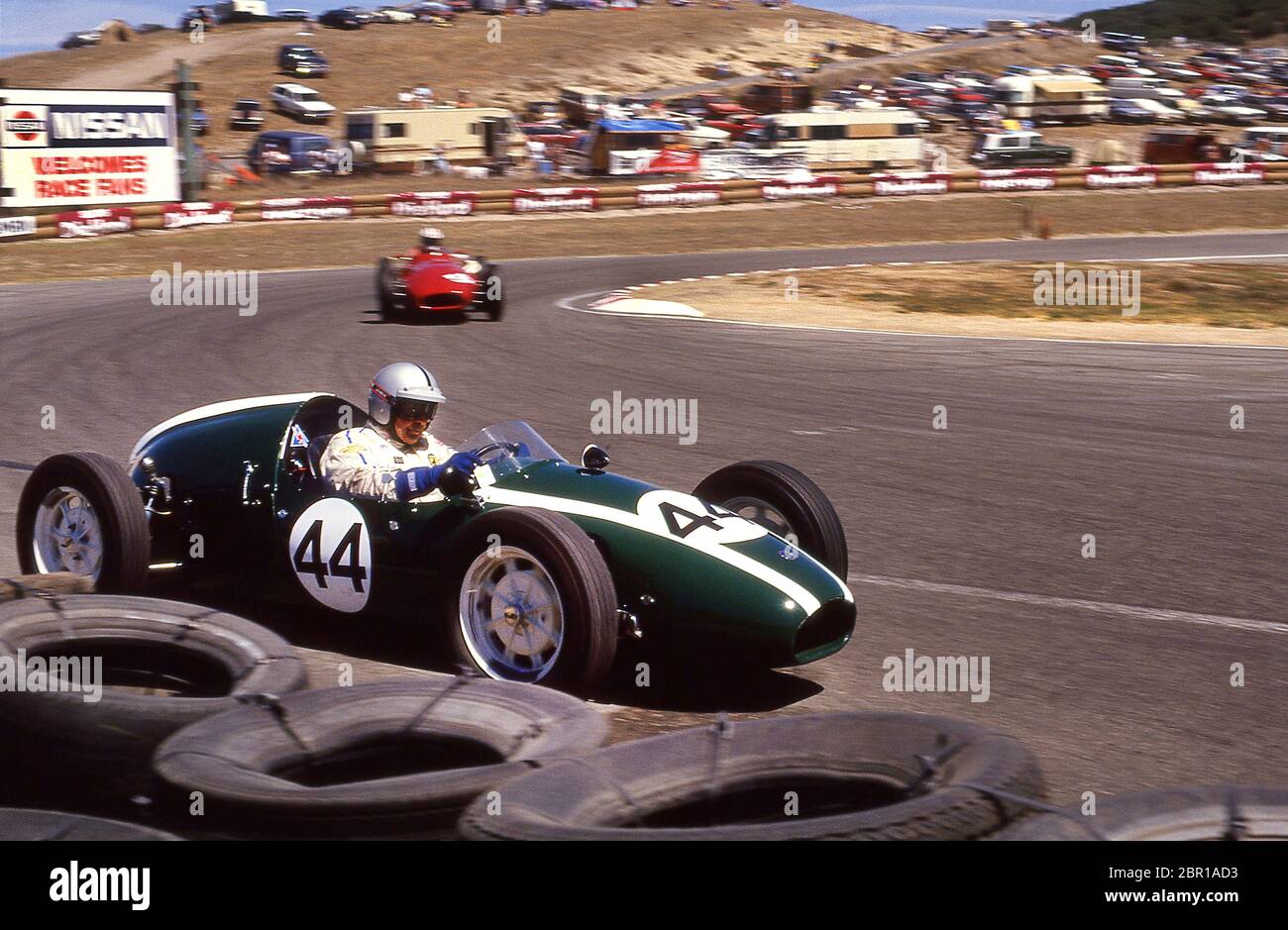 Cooper GP Auto bei den Monterey Historic Auto Rennen auf der Laguna Seca Rennstrecke 1986 Stockfoto