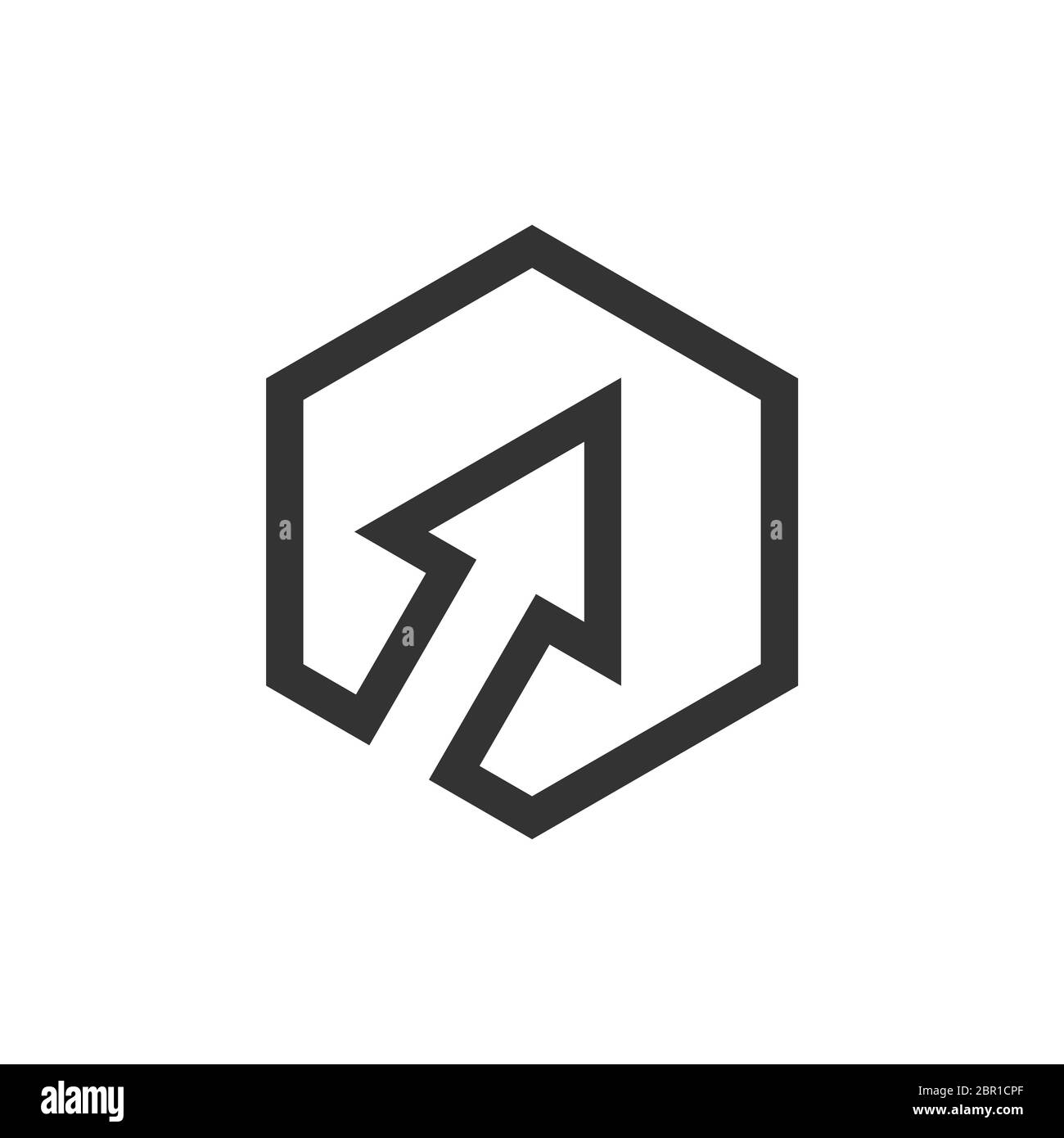 Pfeil Linie Hexagon Form Logo Vorlage Illustration Design. Vektor EPS 10. Stockfoto