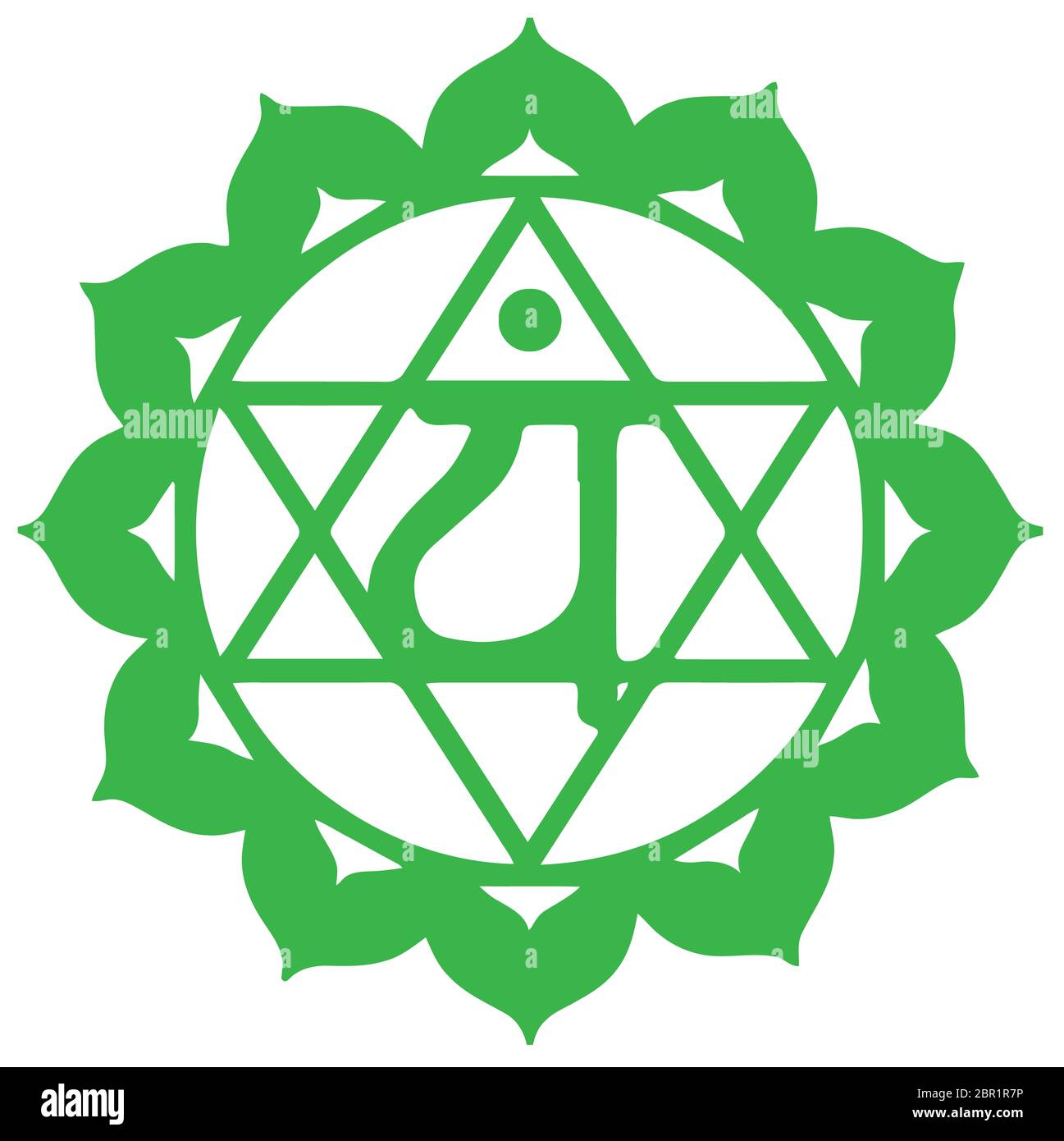 Yoga meditation Grün anahata Abbildung: Chakra Herz Mandala geistliche heilige Stockfoto