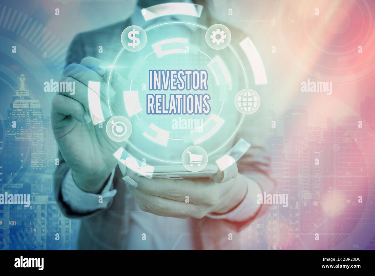Handschriftertext zum Schreiben von Investor Relations. Konzeptionelle Verantwortung für das Fotomanagement, die Finanzierungen integriert Stockfoto