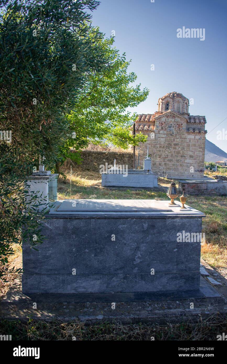 Kirche AG. Metamorphose Sotiras in Nomitsi, Mani Griechenland Stockfoto