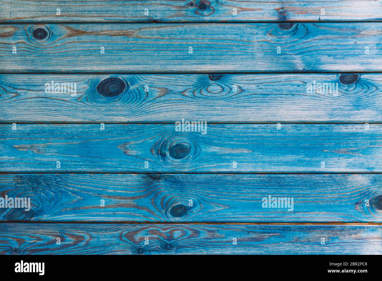 Alte Holzstruktur mit einer schäbigen blauen Farbe. Draufsicht, kopieren Sie Platz für Text Stockfoto