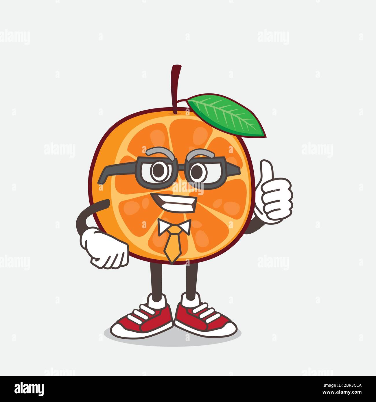 Eine Illustration von Orange Obst Cartoon Geschäftsmann Maskottchen Charakter tragen Krawatte und Brille Stock Vektor