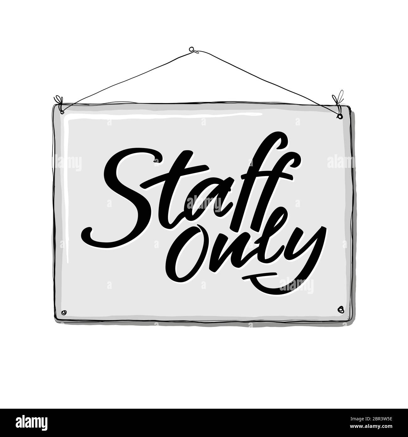 Das Personal hat nur handgeschriebene Schilder für Türschild oder Aufkleber, Verwendung im öffentlichen Raum, im Geschäft, im Restaurant. Pinsel Schriftkomposition in grauem Namensschild. Vektor i Stock Vektor