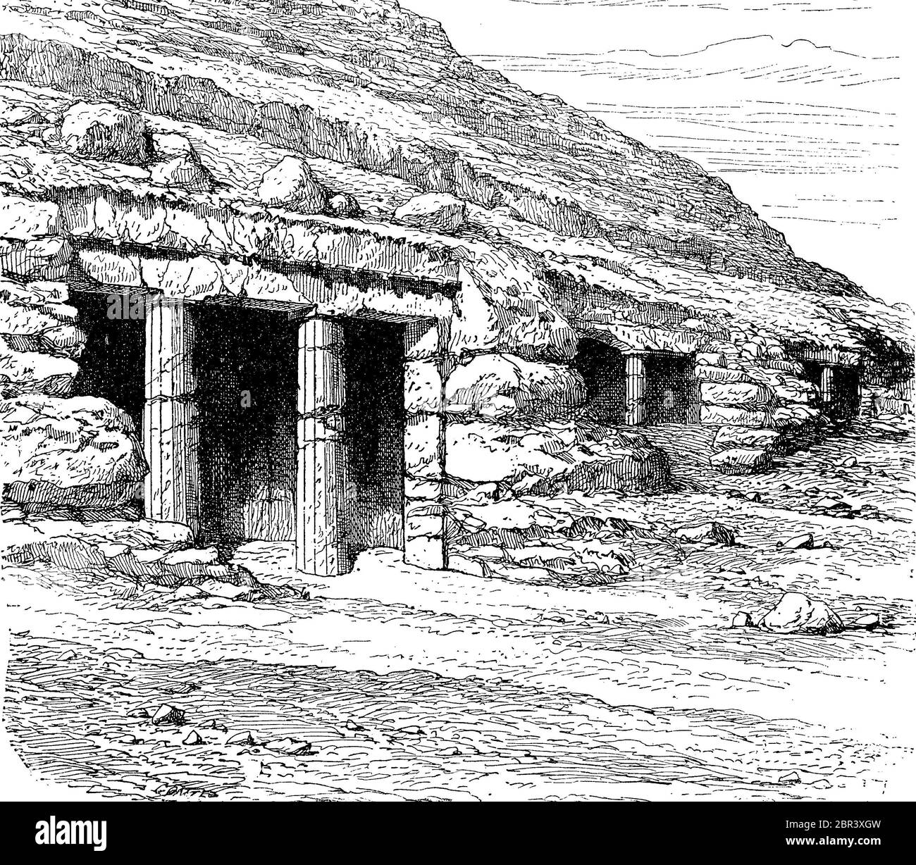 Die Felsgräber bei Beni Hassan, um 2000 v. Chr., Ägypten / die Felsengräber bei Beni Hassan, ca. 2000 v.Chr., Ägypten, historisch, historisch, digital verbesserte Reproduktion eines Originals aus dem 19. Jahrhundert / digitale Reproduktion einer Originalvorlage aus dem 19. Jahrhundert, Stockfoto