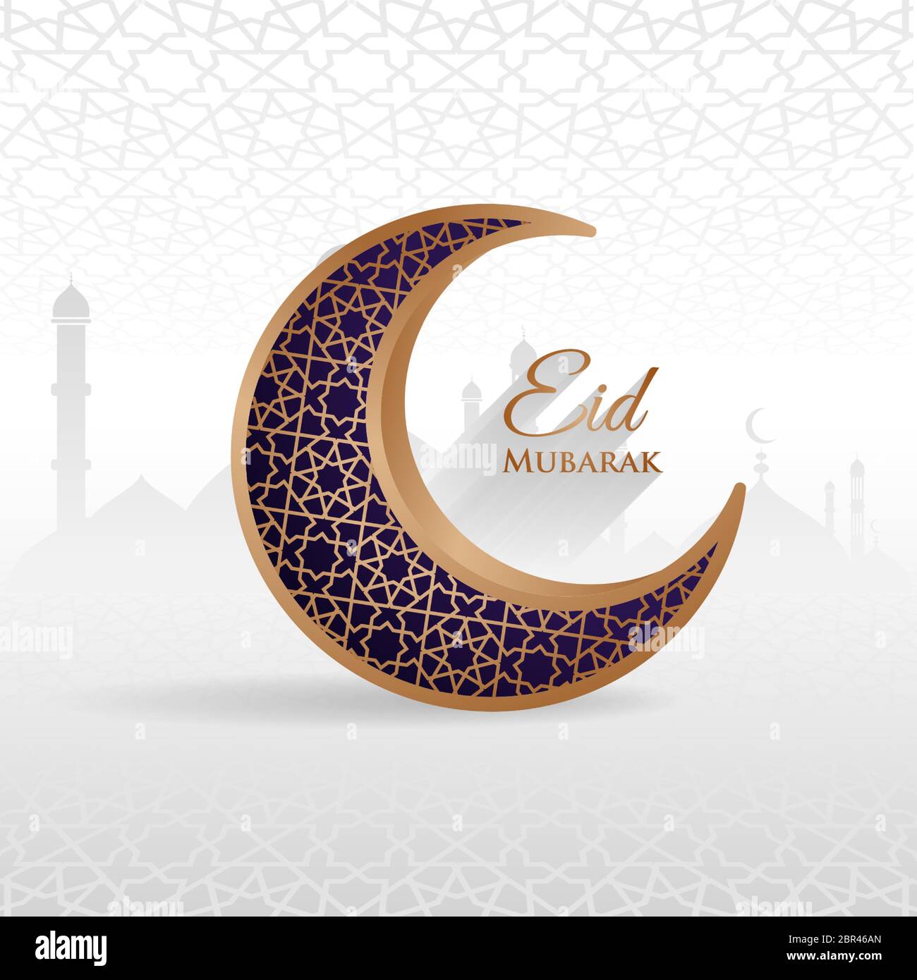 Goldene Halbmond eid mubarak Text Moschee Illustration Stock Vektor