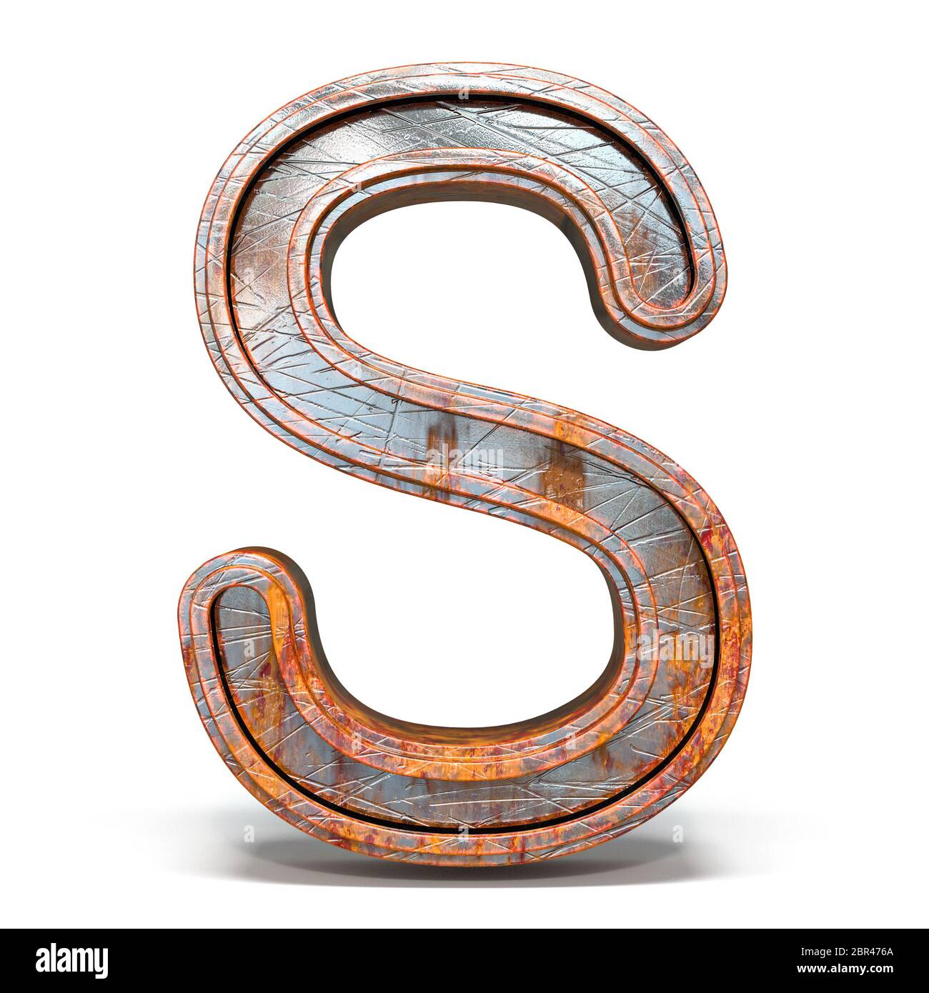 Rostiges Metall font Buchstaben S 3D-Render Abbildung auf weißem Hintergrund Stockfoto