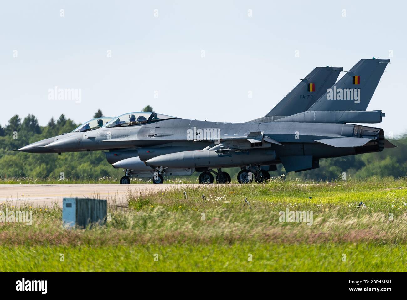 Ein F-16 Fighting Falcon Jagdjet der belgischen Luftwaffe auf dem Florennes Air Base in Belgien. Stockfoto