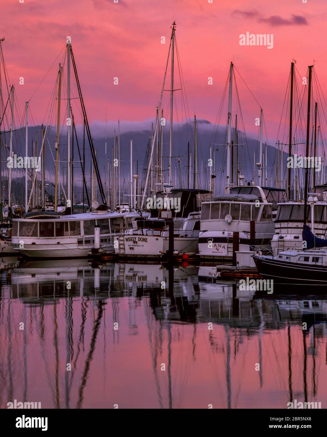 Dawn, Sausalito Harbor, Mount Tamalpais, Marin County, Kalifornien Stockfoto
