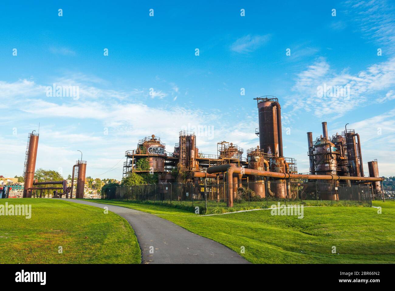 Gas Works Park an sonnigen Tag mit blauem Himmel, Seattle, Washington, USA. Stockfoto