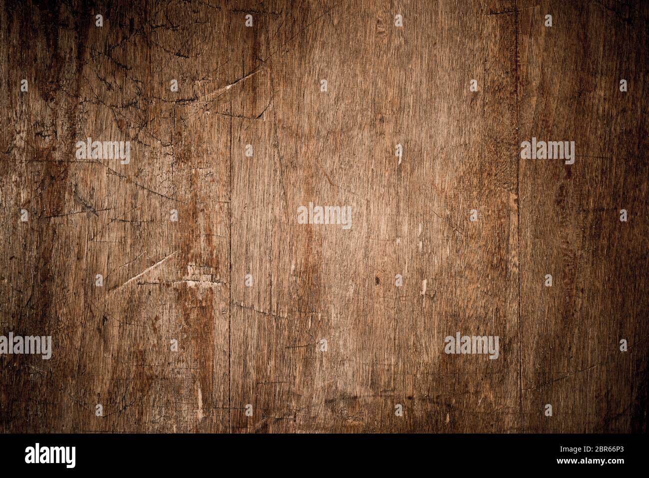 Alte, zerkratzte Platte aus Holz als Hintergrund Stockfoto