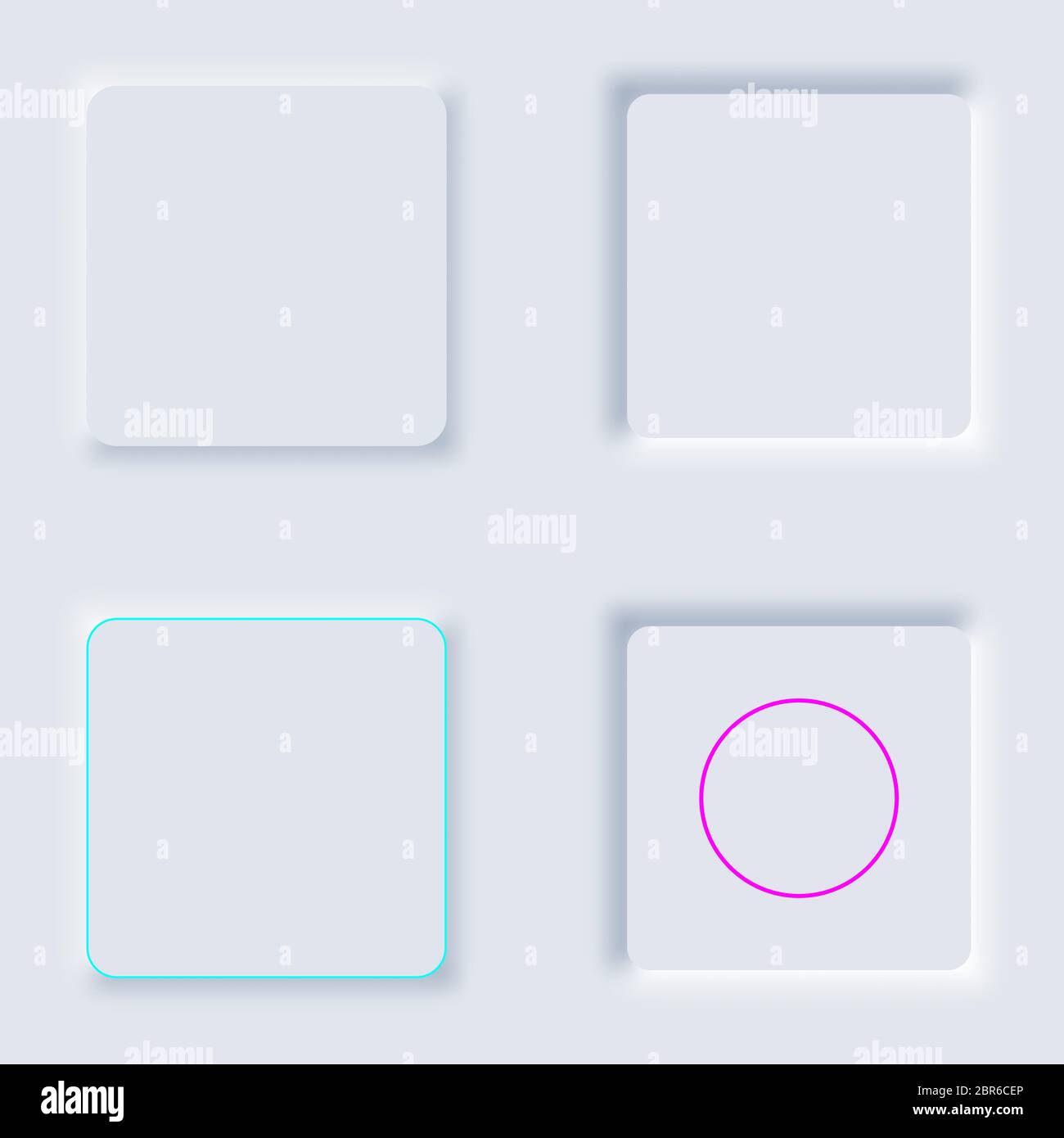 Helle weiße Würfel Set Gradient Tasten. Internet-Symbole auf einem Hintergrund. Symbole für Neumorphen-Effekt. Formte Figur im trendigen weichen 3D-Stil. Vektor Stock Vektor