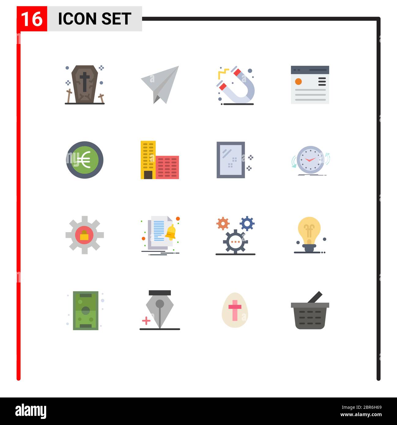 16 Flat Color Konzept für Websites Mobile und Apps Zeichen, Münze, Magnet, Benutzer, Schnittstelle editierbar Pack von Creative Vector Design-Elemente Stock Vektor
