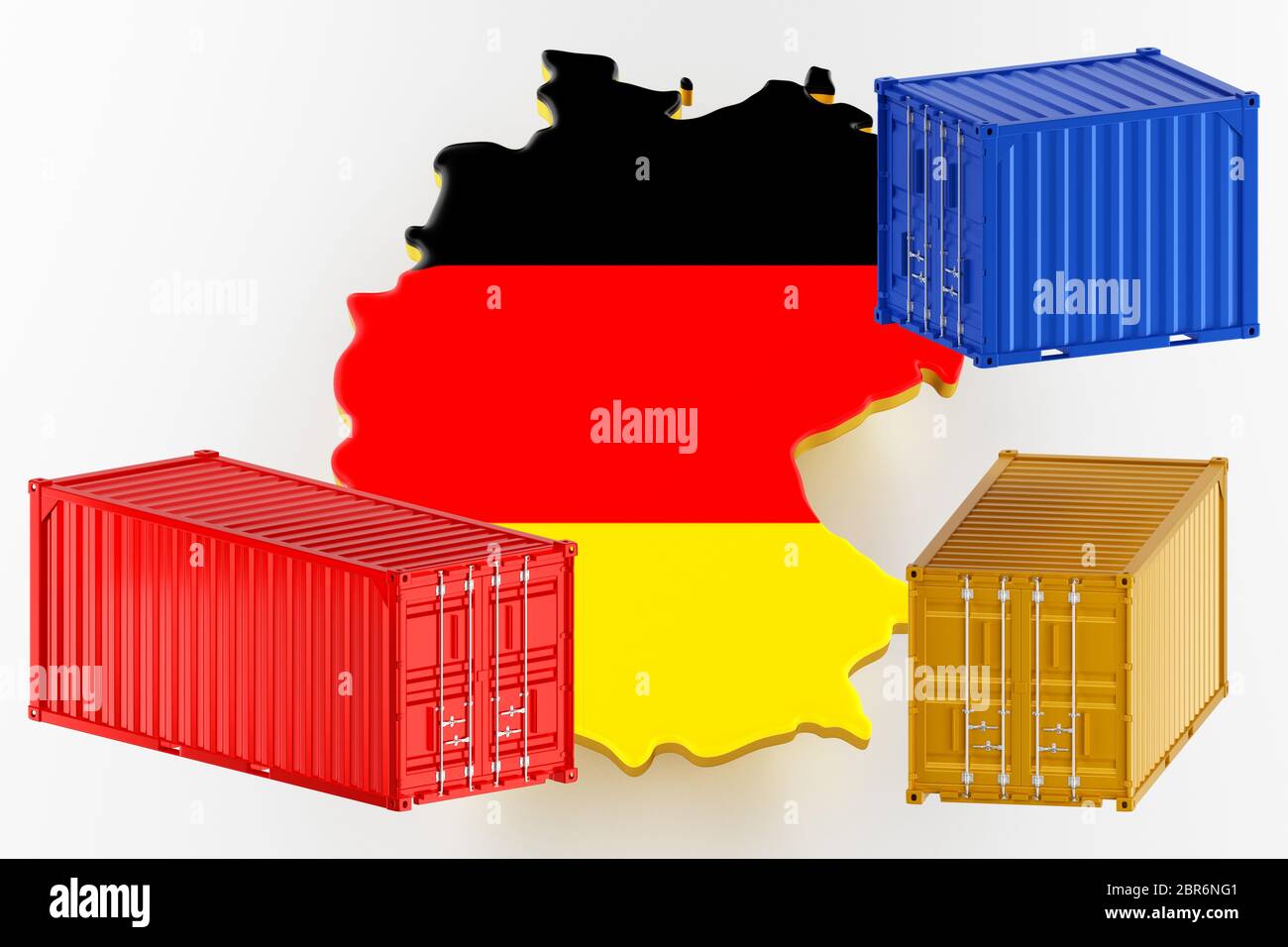 3D-Karte von Deutschland. Frachtversand in Containern. Export aus dem Land in Containern. 3d-Rendering Stockfoto