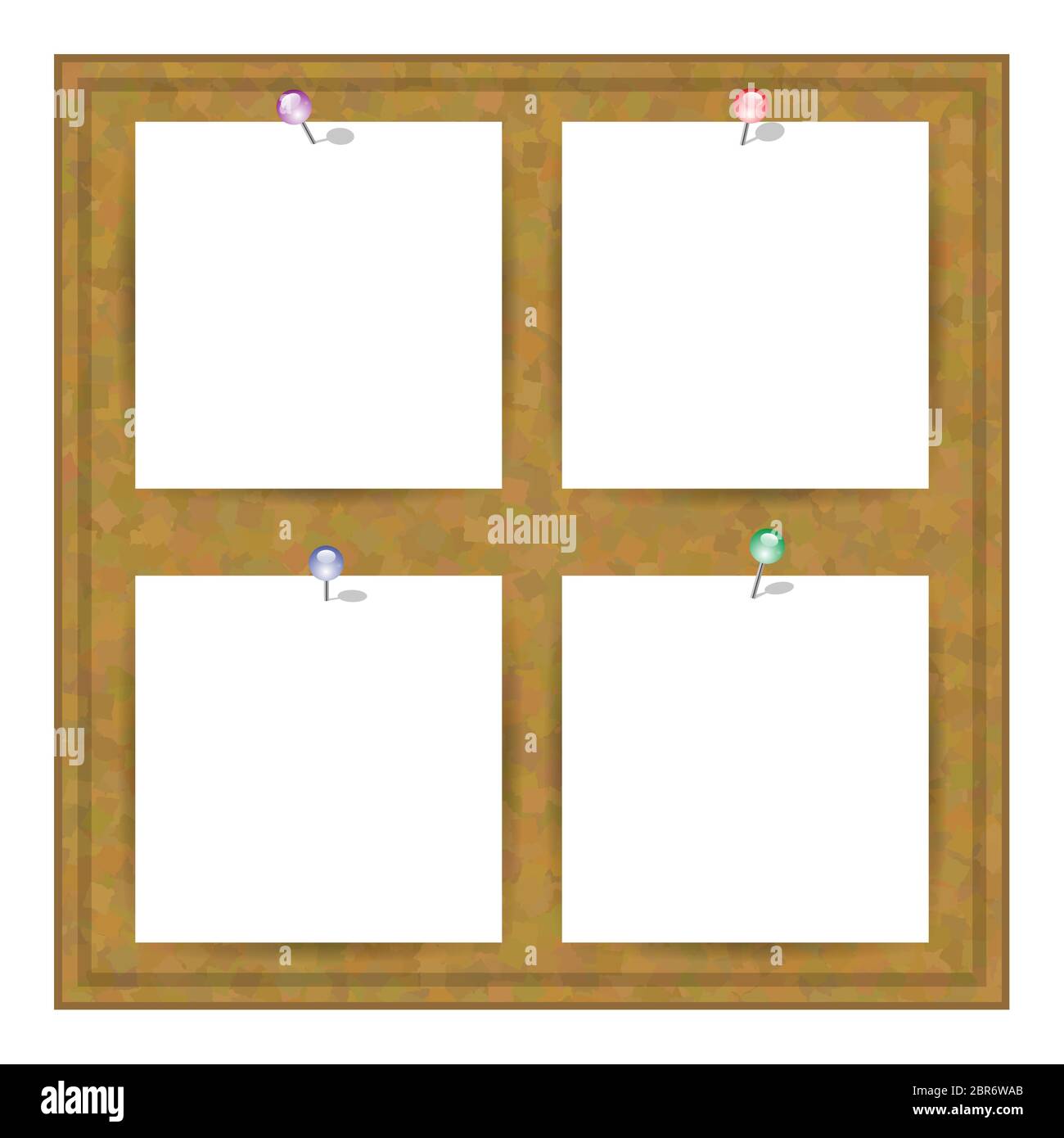 Weißes Quadratisches Papierset. Braune Kork Board Textur. Holzmuster. Leere Reklametafel. Office-Banner Stock Vektor